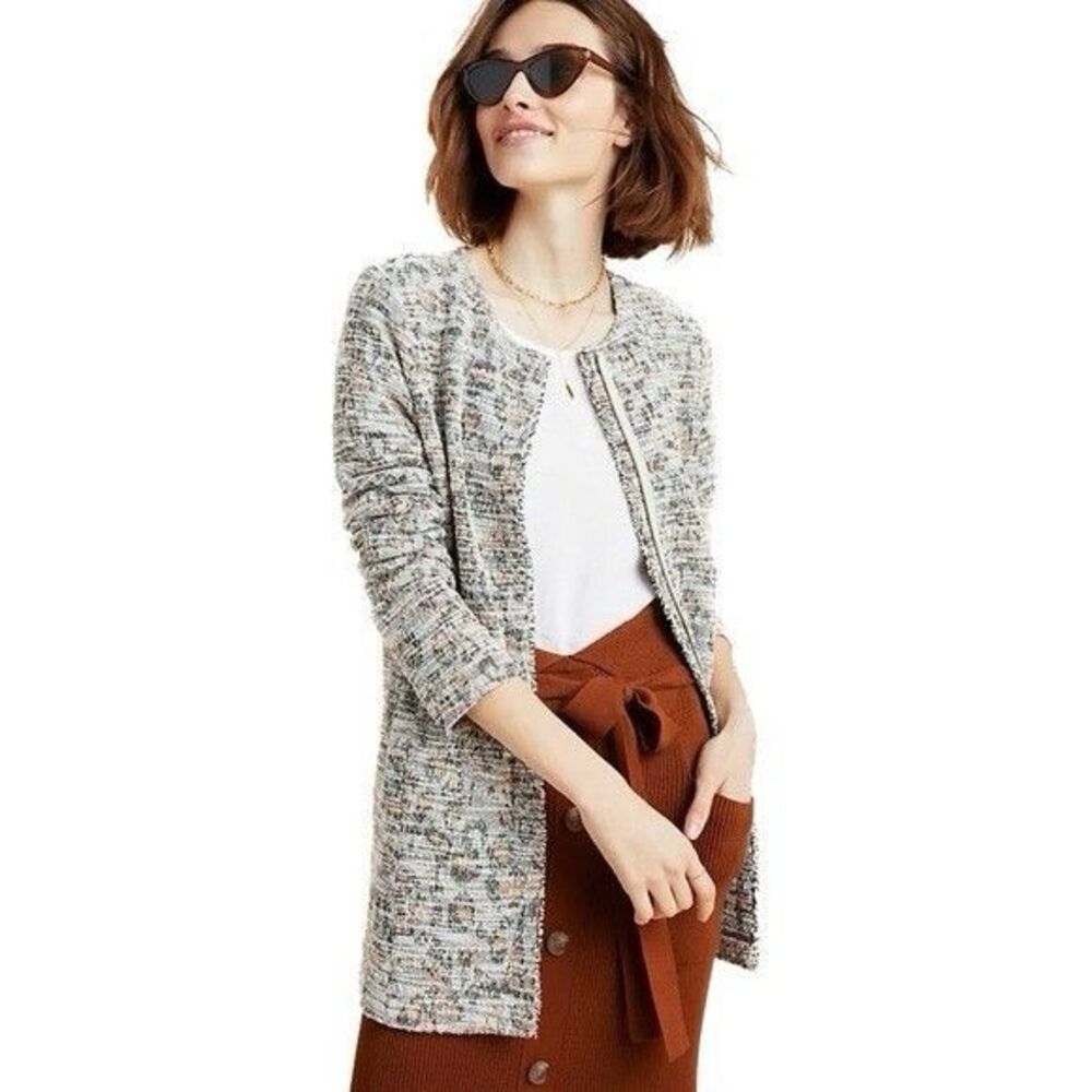 New Anthropologie Dolan Leopard Longline Tweed Blazer Sz S